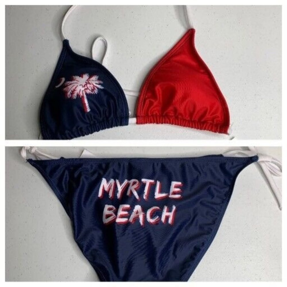 NWT Myrtle Beach Womens S Blue/Red Bikini Swim Suit